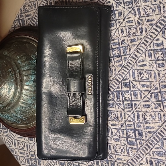 Prada Handbags - PRADA Milano Vintage Authentic Long Bow Wallet Black/Red Interior